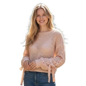 Rewind Pink Knit Sweater with Lace Up sleeves